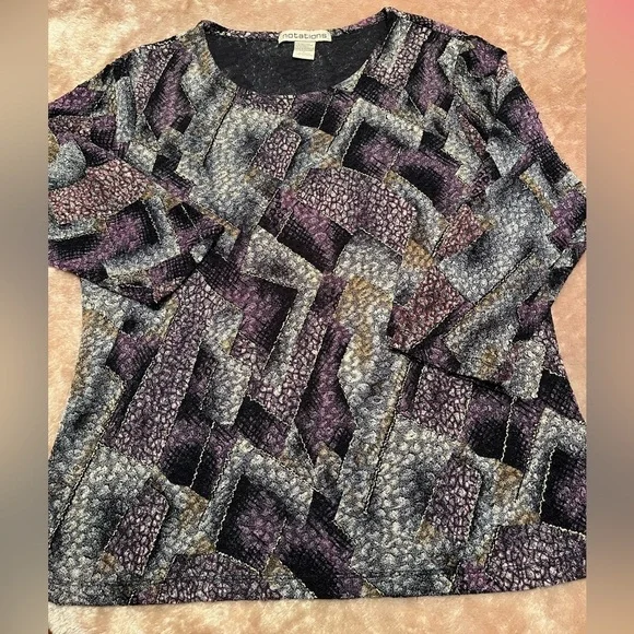 Notations Geometric Print Gold Foil Accent Blouse Size L - Picture 10 of 10